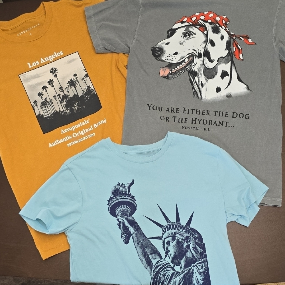 AEROPOSTALE Graphic‎ T-Shirts Mustard & Blue, Gray - Comfort Colors Sz S